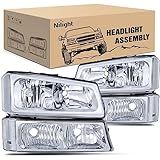 Nilight Headlight Assembly for 2003 2004 2005 2006 Chevy Silverado Avalanche 1500 1500HD 2500 2500HD 3500 Chevrolet Pickup Replacement Headlamp Housing Bumper Lamp Set