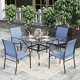 HERA'S HOUSE 5 Pieces Patio Dining Set, Outdoor Table and Chairs Set for 4, 4 x Blue Textilene Dining Chair, 37" Square Metal Dining Table, for Lawn Garden Backyard Deck