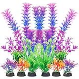 AQUANEAT Artificial Fish Tank Plants, Aquarium Decorations, Purple Plastic Accessories, 10pcs