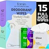 FOMIN Travel Deodorant Wipes - 15 Count - Variety Pack - pH Balanced, Hypoallergenic Mini Deodorant Wipes For Women and Men - Plastic-Free, Individually Wrapped Underarm & Body Wipe