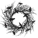 18 Inch Black Bat Wreath with Glitter Bats - Halloween Decorations