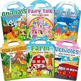 LYNKTOTS 6 Sets Reusable Sticker Books for Toddlers 2-4 Years, Jelly Sticker Book for Kids, Travel Stickers Activity Book Travel Toys for Toddlers