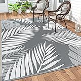 GENIMO Outdoor Rug 5' x 8' Waterproof for Patios Clearance, Reversible Plastic Straw Camping Carpet, Large Area Rugs Mats for RV, Picnic, Backyard, Deck, Balcony, Porch, Beach, Grey&White