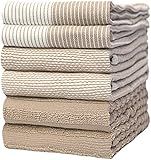Premium Kitchen Towels (20”x 28”, 6 Pack) | Large Cotton Kitchen Hand Towels | Flat & Terry Dish Towel | Highly Absorbent Tea Towels Set with Hanging Loop | Tan