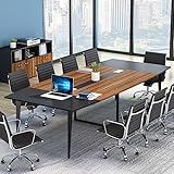 Tribesigns 8FT Conference Table, 94.48L x 47.24W x 29.52H Inches Boat Shaped Meeting Table with Rectangle Grommet, Modern Seminar Boardroom Table for Office Conference Room (8ft, Walnut & Black)