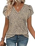 WIHOLL Womens Tops Dressy Casual Business Work Office Summer Blouses Leopard Print Spring Clothes for Women 2026 Elegant Teacher Short Sleeve Shirts Floral V Neck Tshirts L