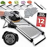 Gramercy Adjustable Mandoline Food Slicer, Mandoline Slicer for Kitchen, Mandolin, Potato, Tomato, Carrot, Vegetable, Fruit and Onion Cutter - Stainless Steel - INCLUDING 1 Pair Cut-Resistant Gloves