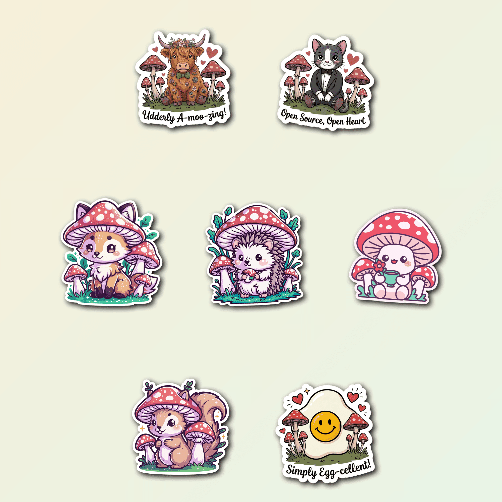 7 Cute Mushroom Woodland Sticker Pack — Premium Vinyl Decals