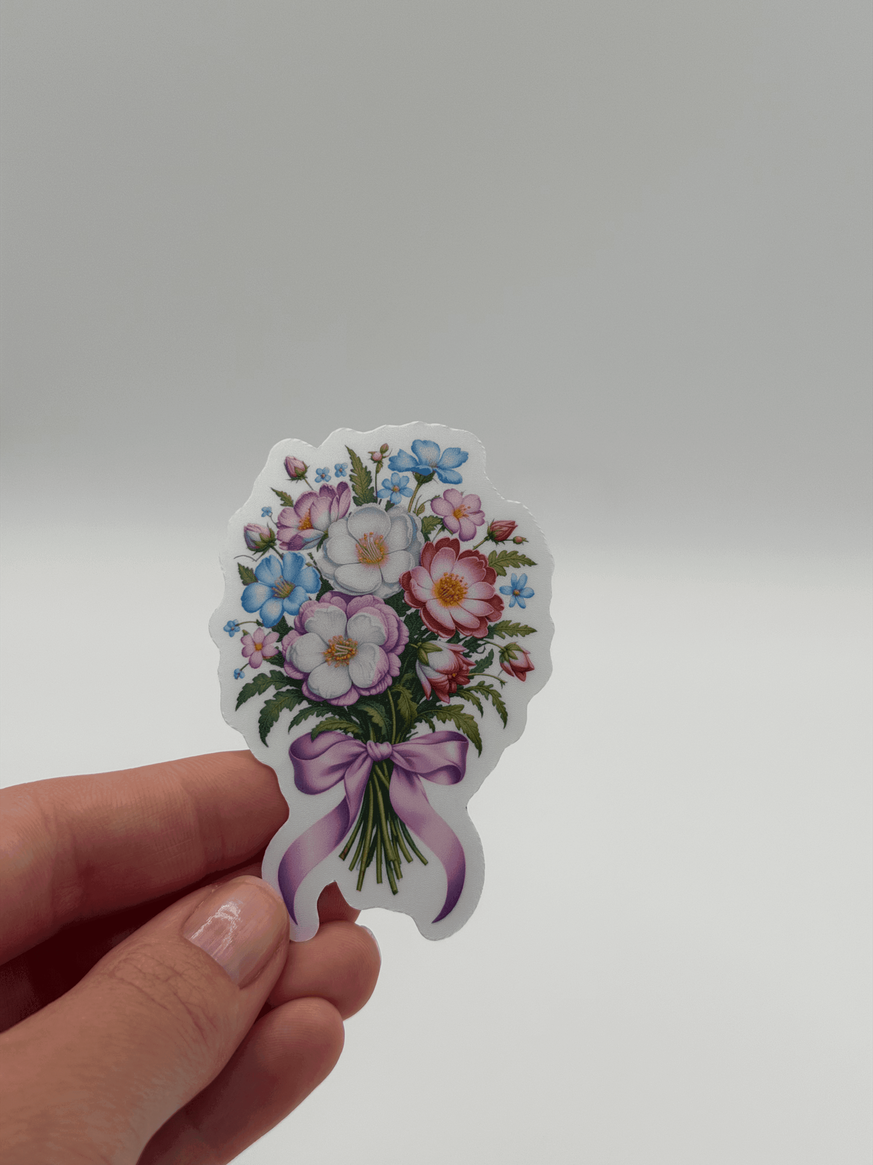 Pastel Wildflower Bouquet With Pink Ribbon Sticker