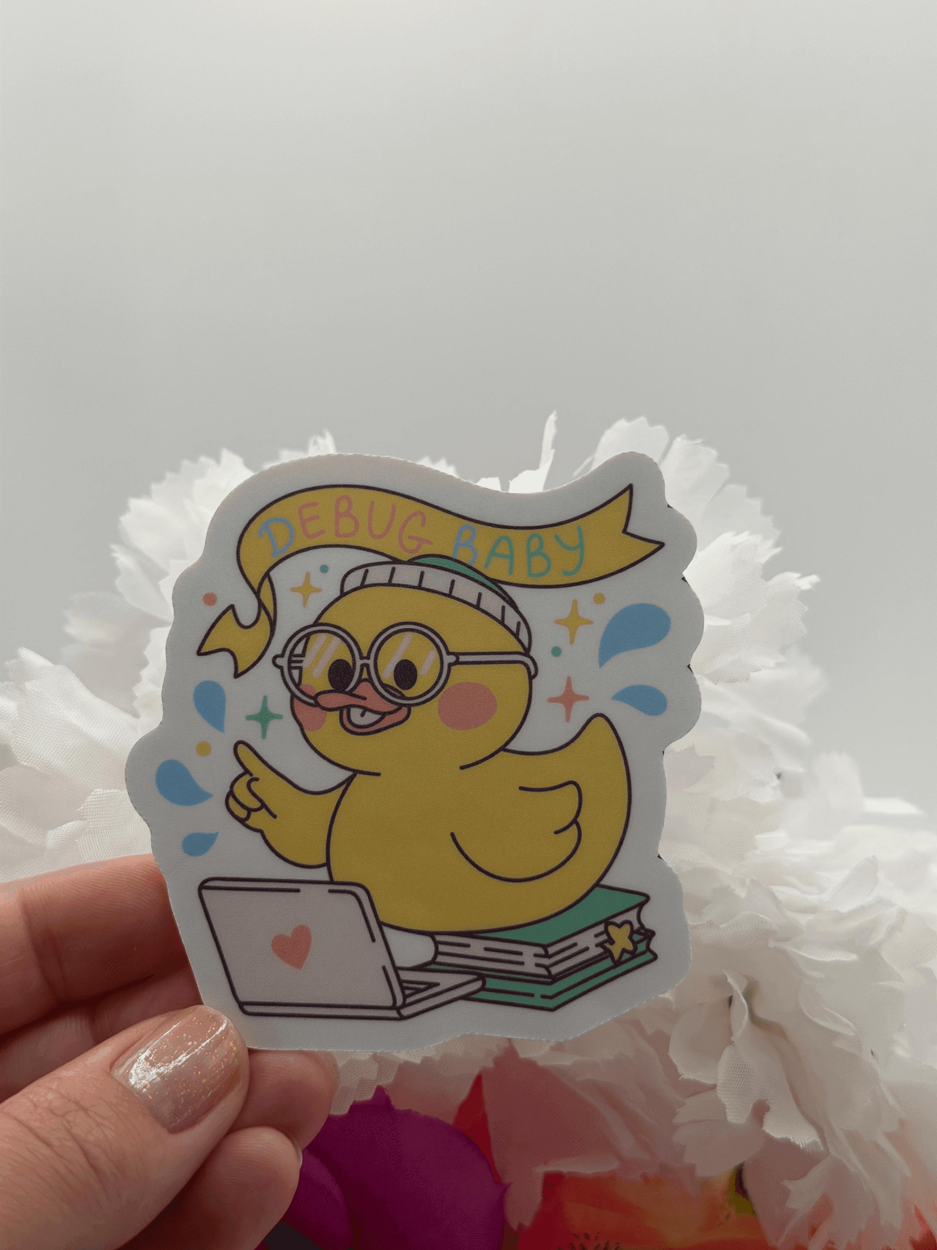 Cute Debug Baby Duck With Laptop Vinyl Sticker