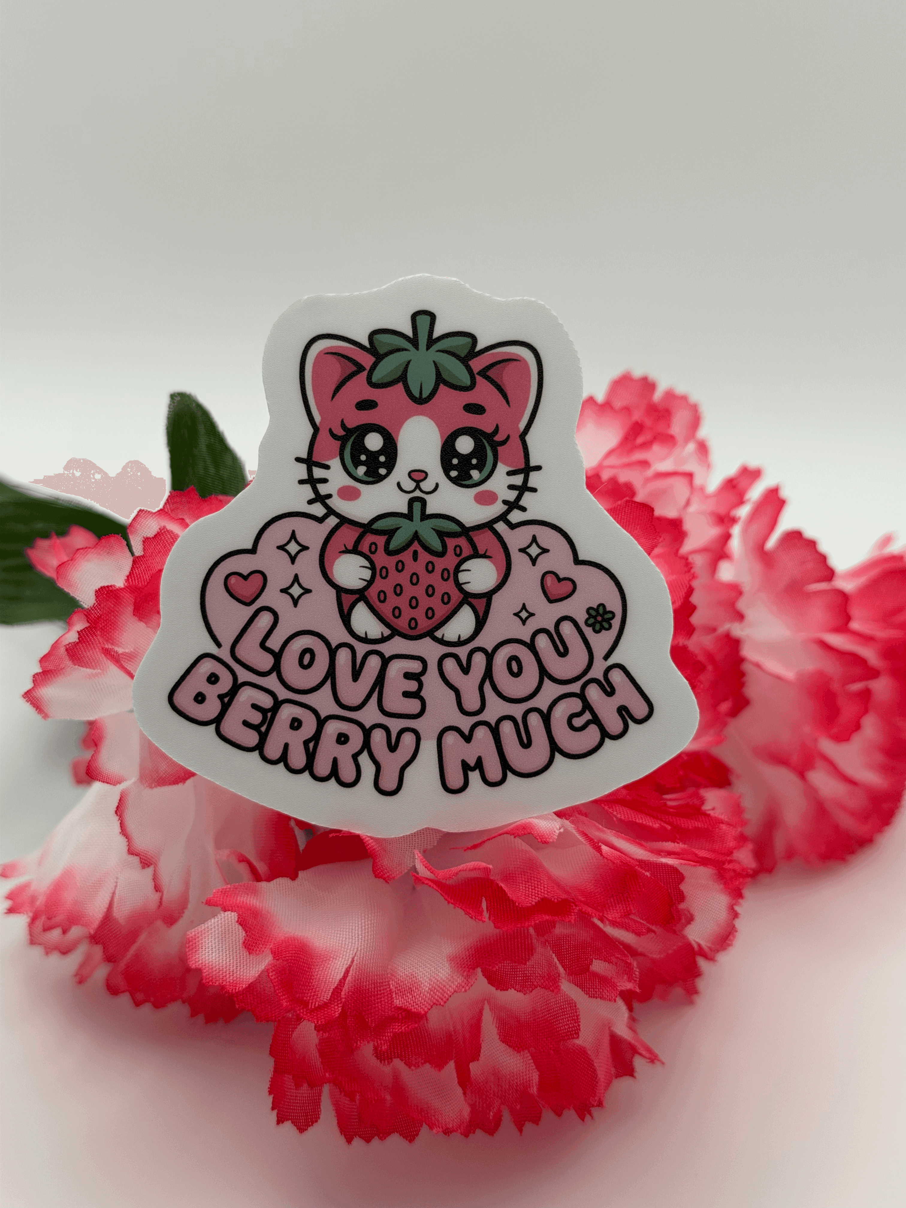 Cute Strawberry Cat Love You Berry Much Sticker