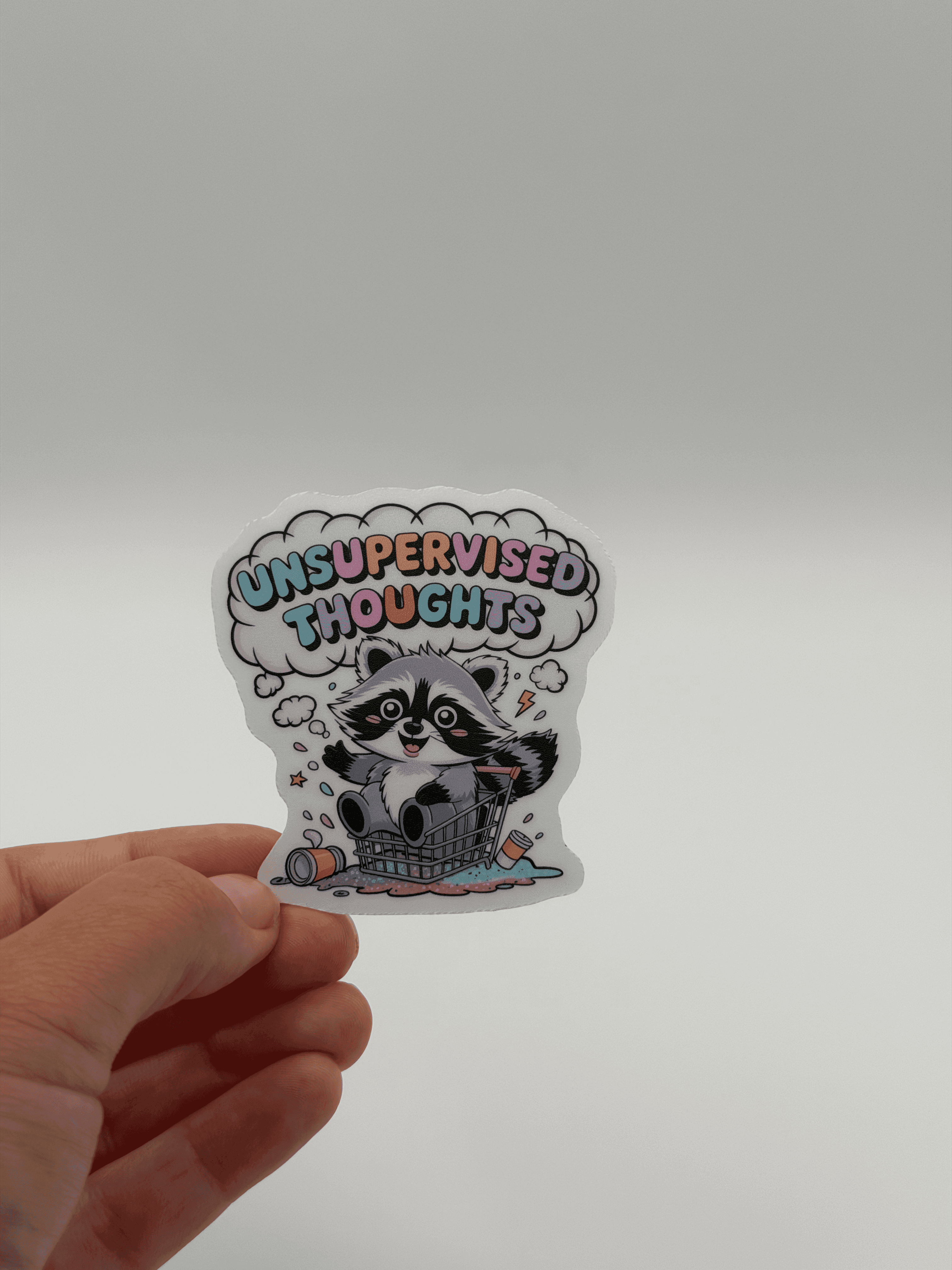 Unsupervised Thoughts Raccoon Meme Vinyl Sticker