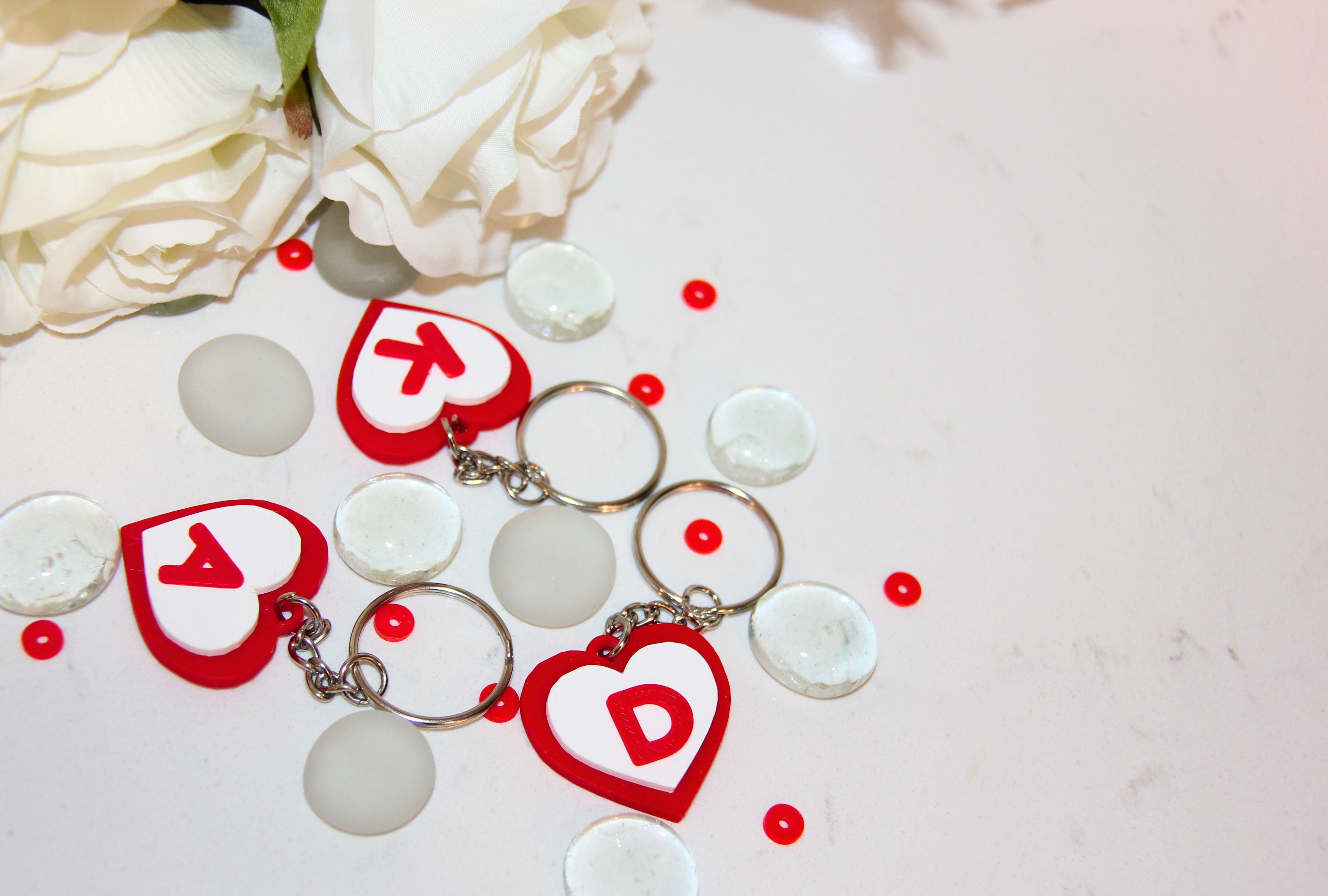 Personalized 3D Printed Heart Keychain with Initial