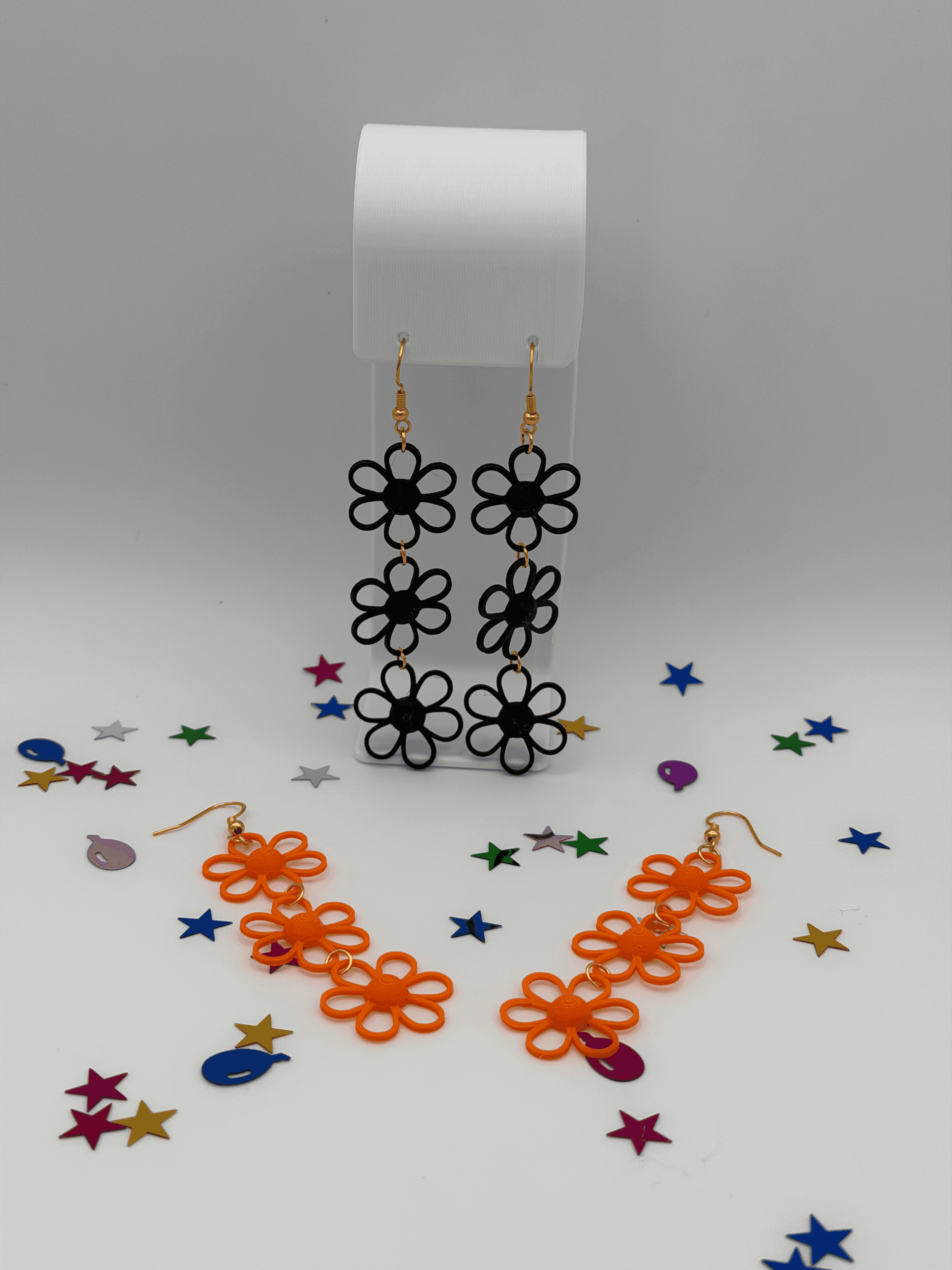 Retro Daisy Dangle Earrings, 3D Printed Floral Statement