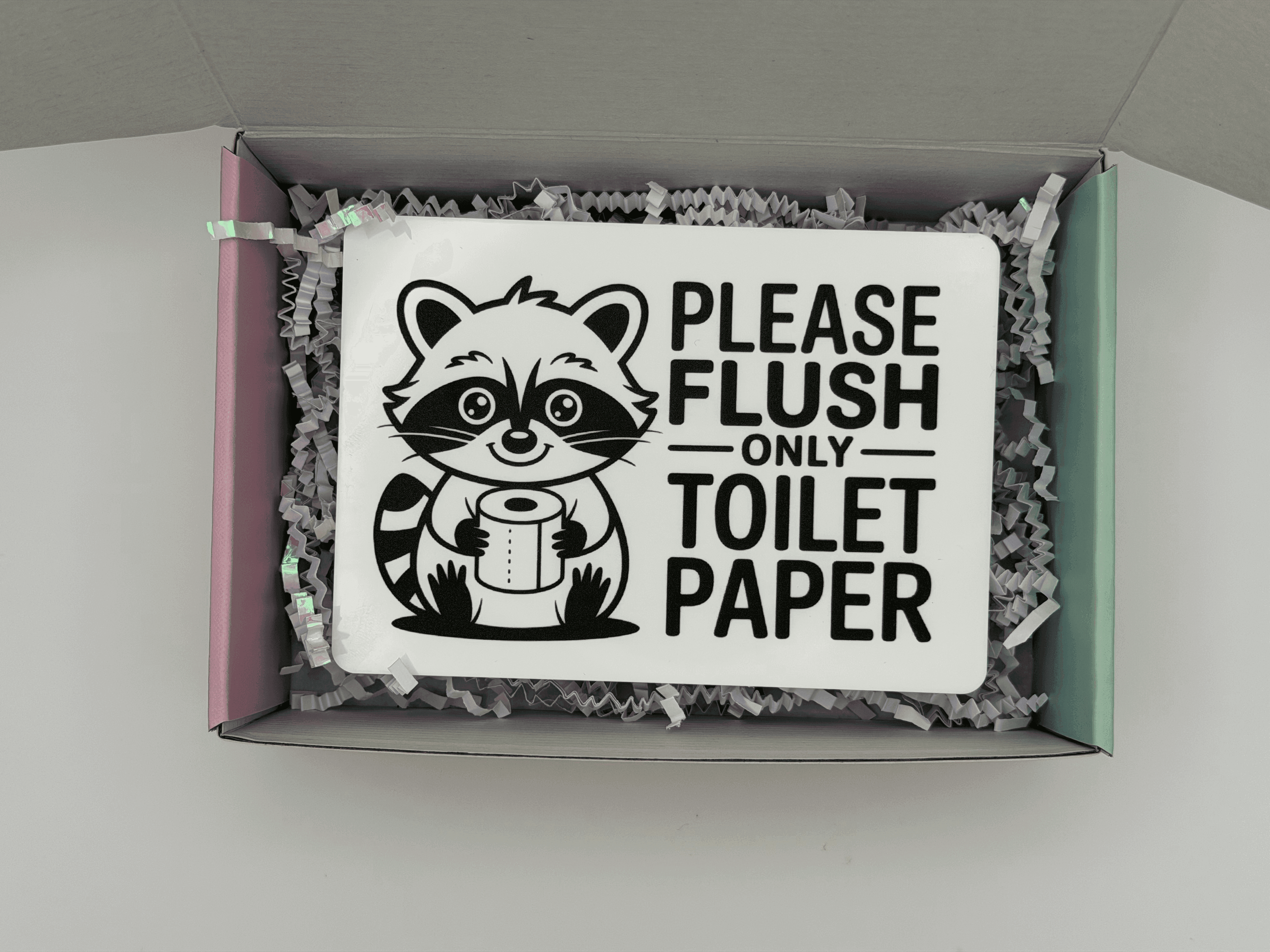 Raccoon Bathroom Sign "Please Flush only Toilet Paper"