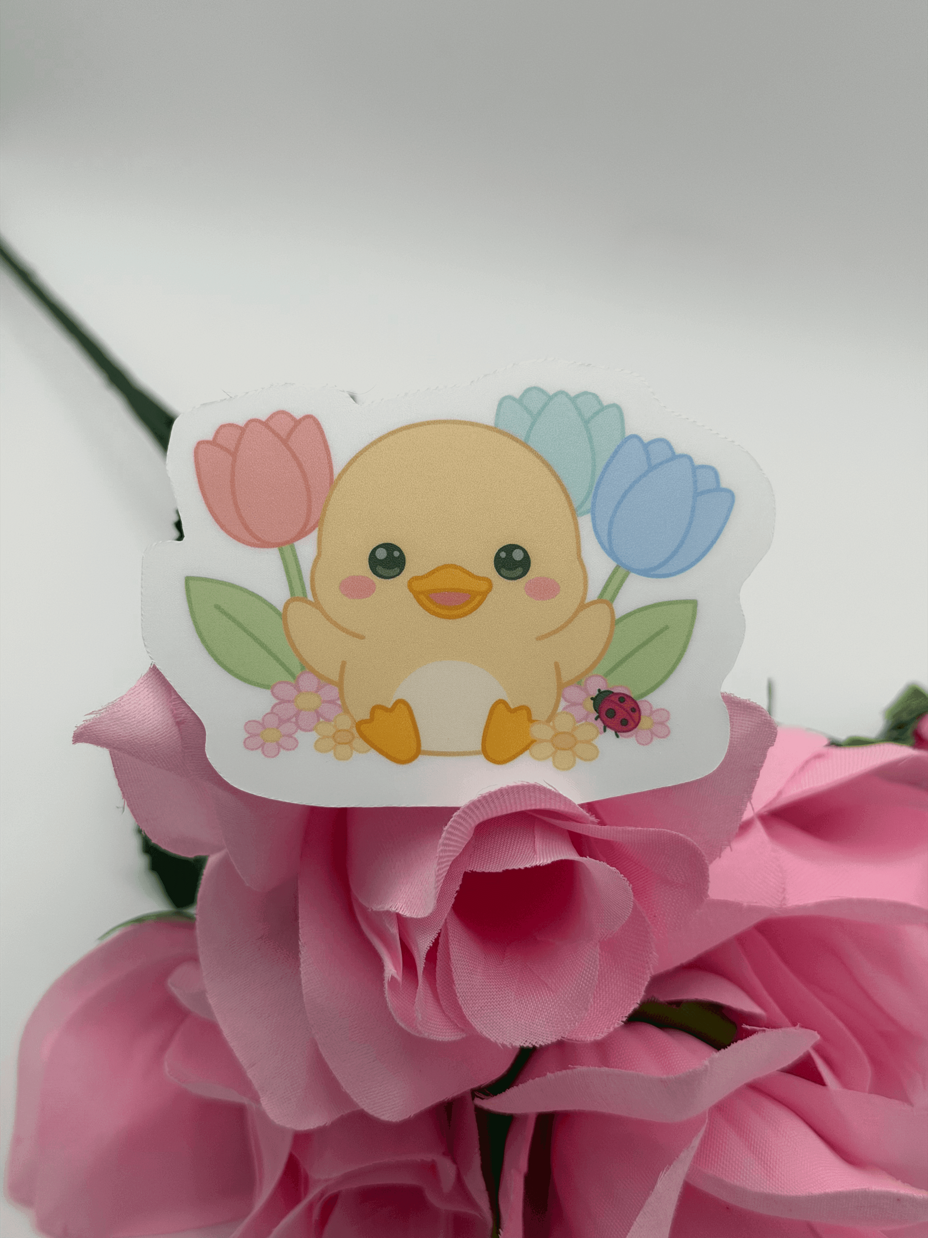 Cute Kawaii Duck Sticker – Duckling Floral Vinyl Die Cut Decal for Laptop, Journal & Water Bottle