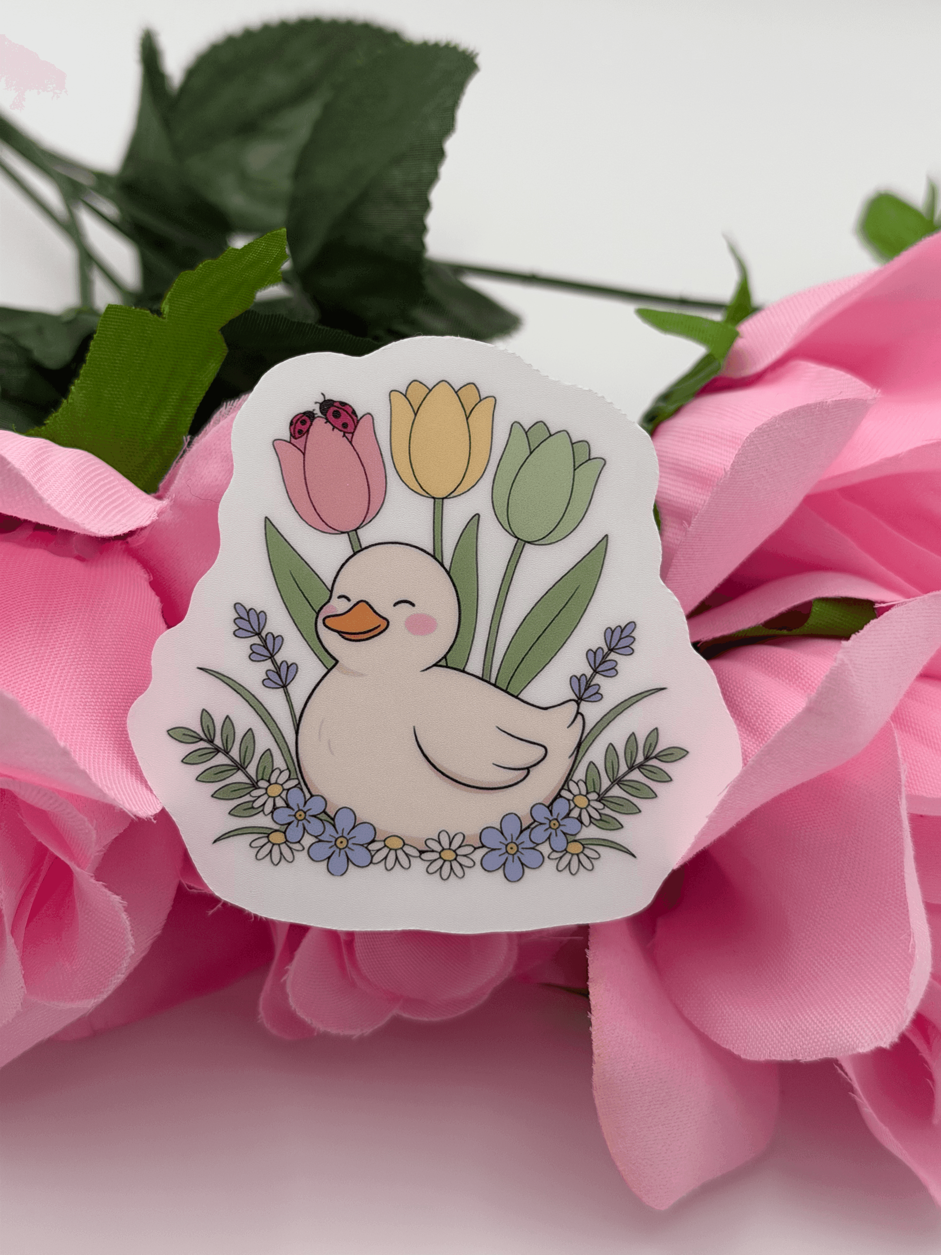 Cute Duckling Floral Sticker | Kawaii Cottagecore Duck Die Cut Sticker