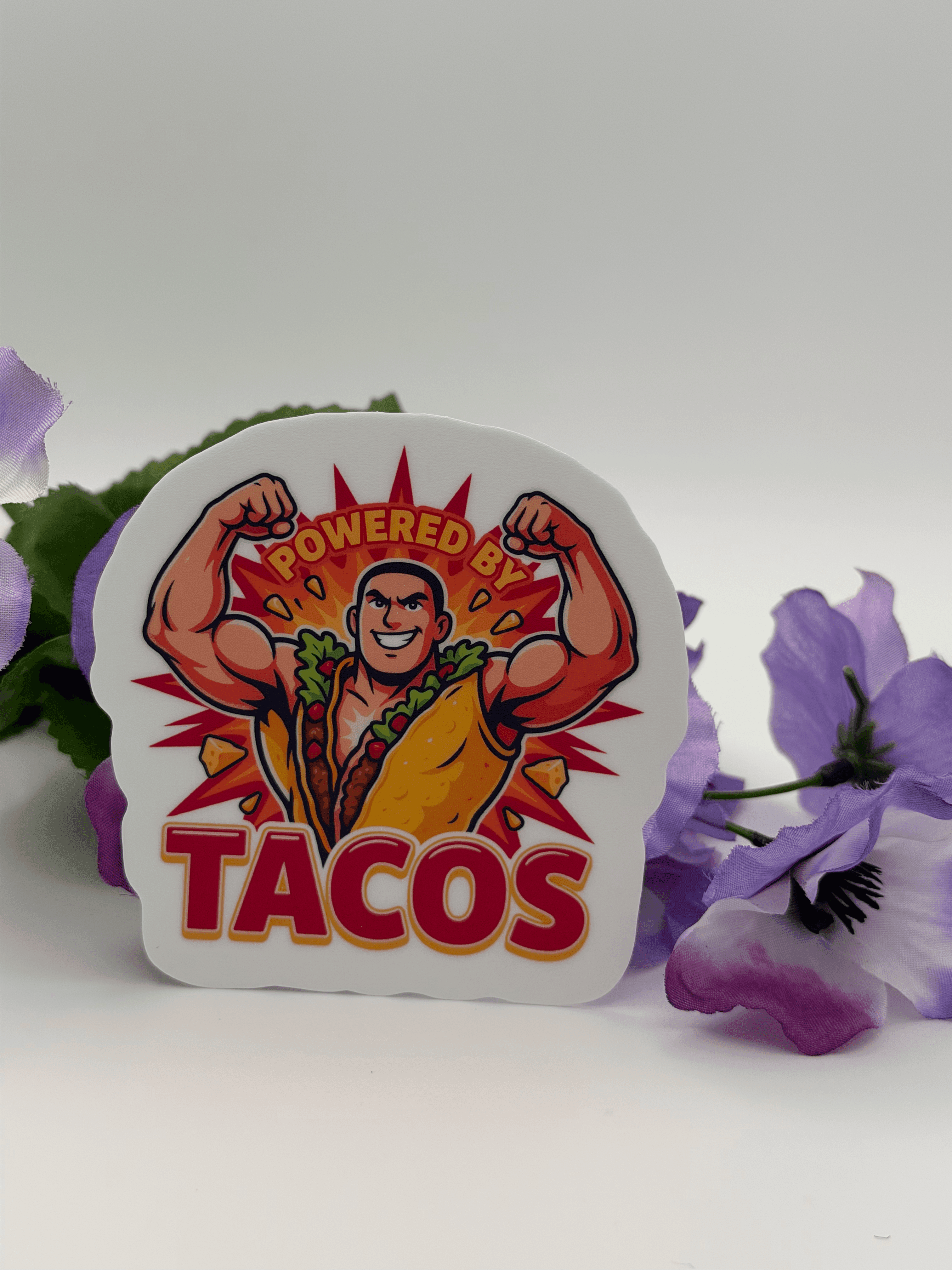 Funny Taco Vinyl Sticker - Powered By Tacos Die Cut Decal