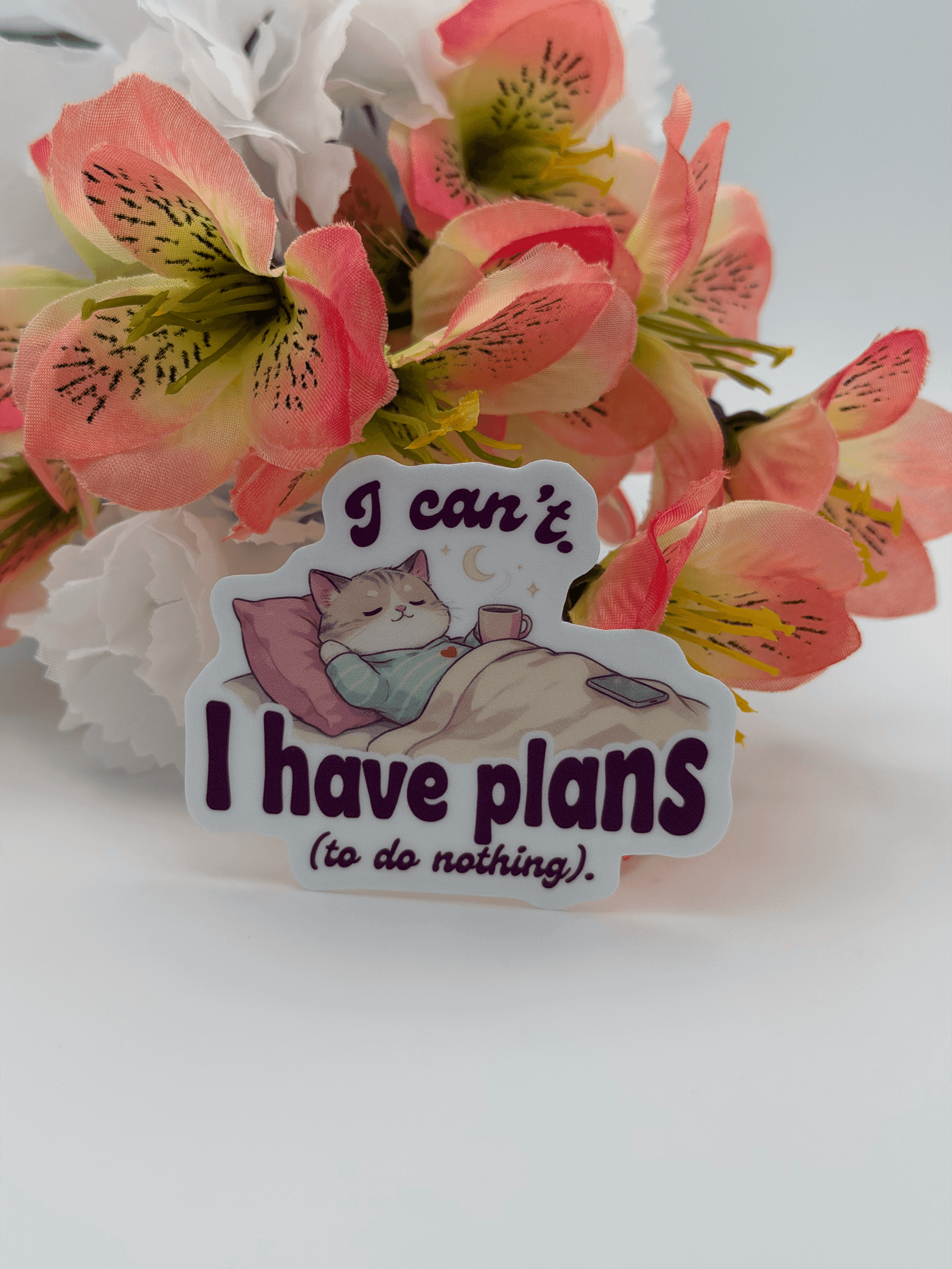 Lazy Cat Quote Vinyl Sticker I Have Plans