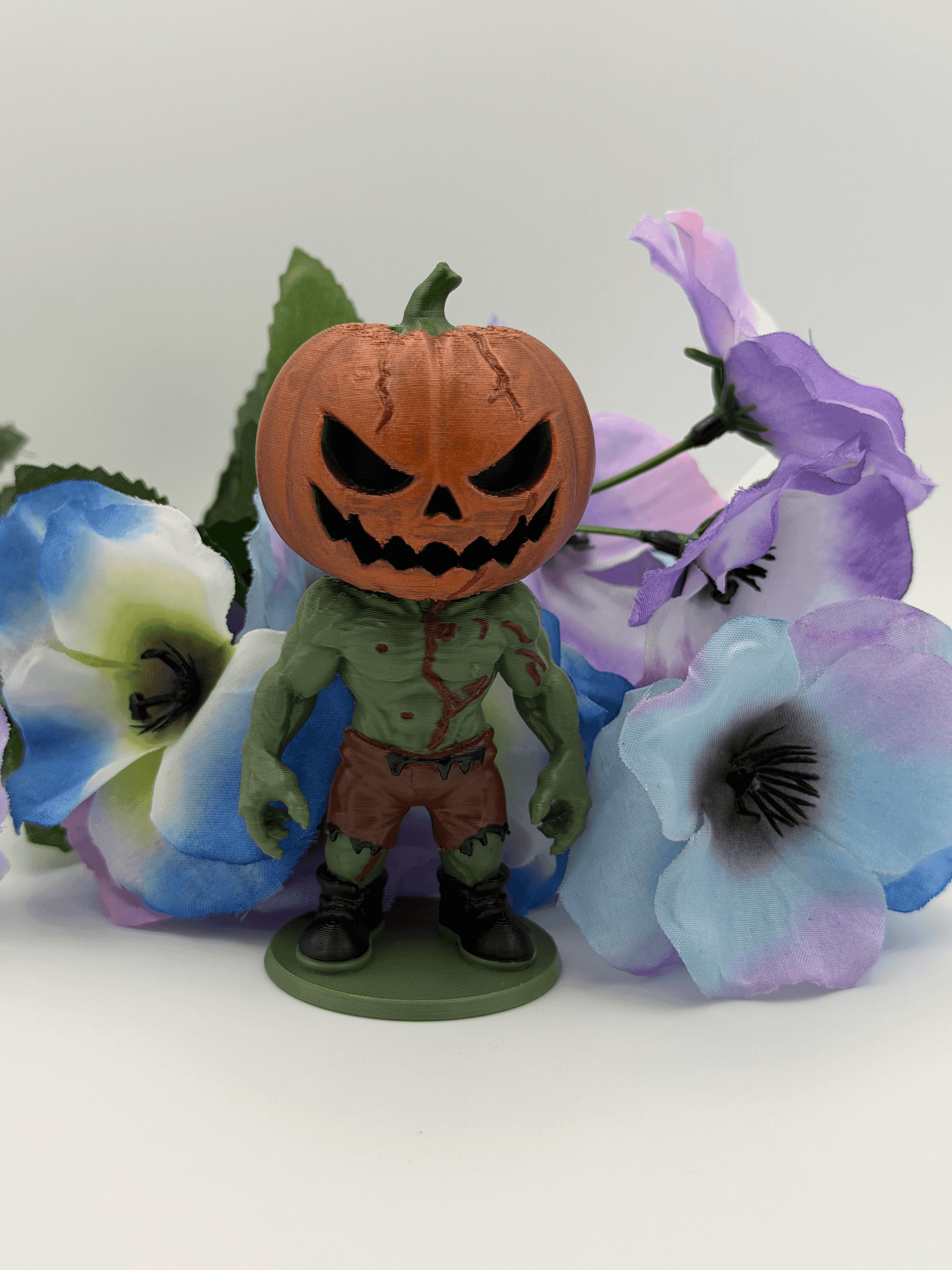 Pumpkin Head Zombie – Hand-Painted 3D Printed Halloween Decor Figure