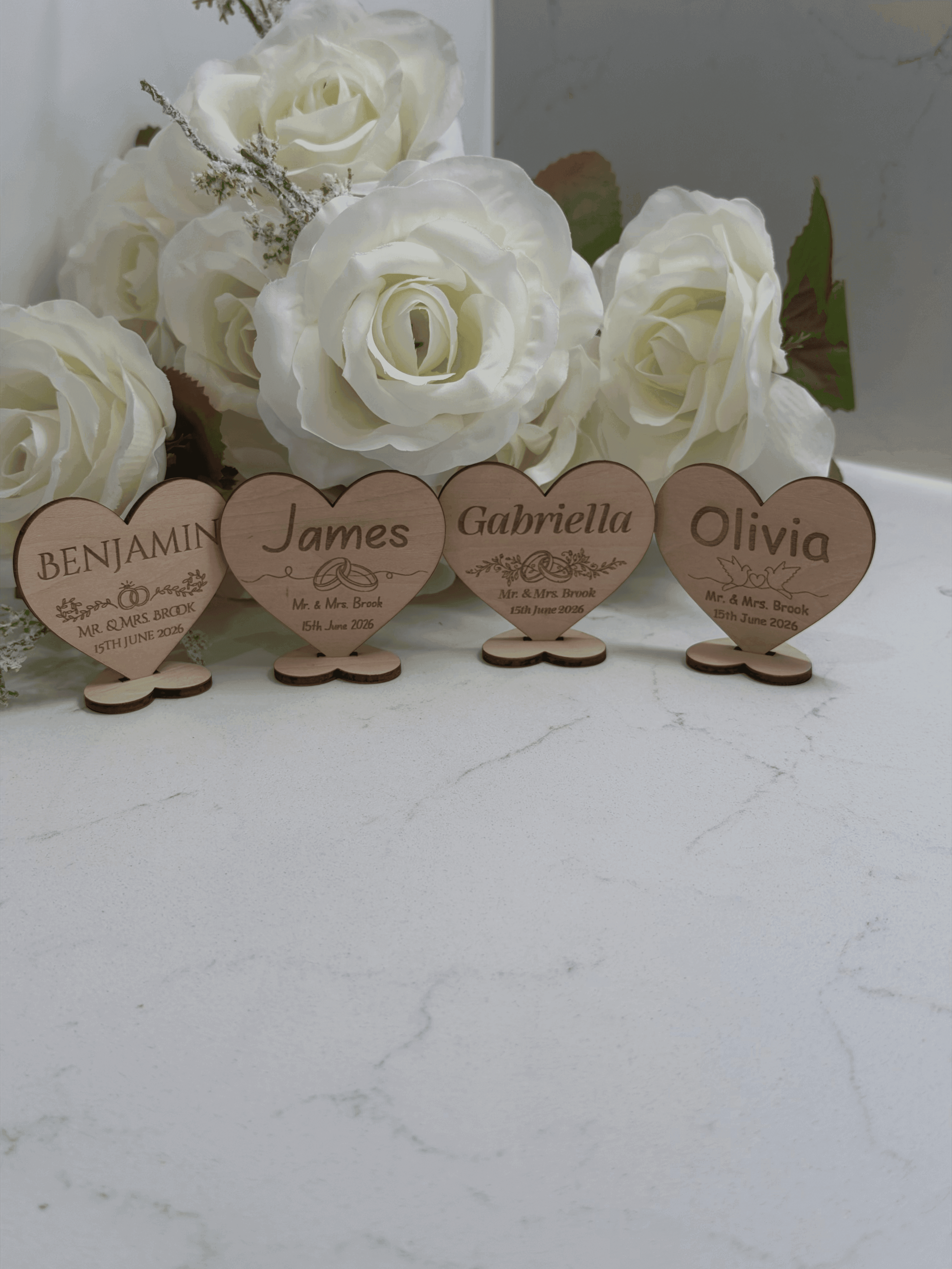 Personalized Wooden Wedding Place Card Heart Ornament