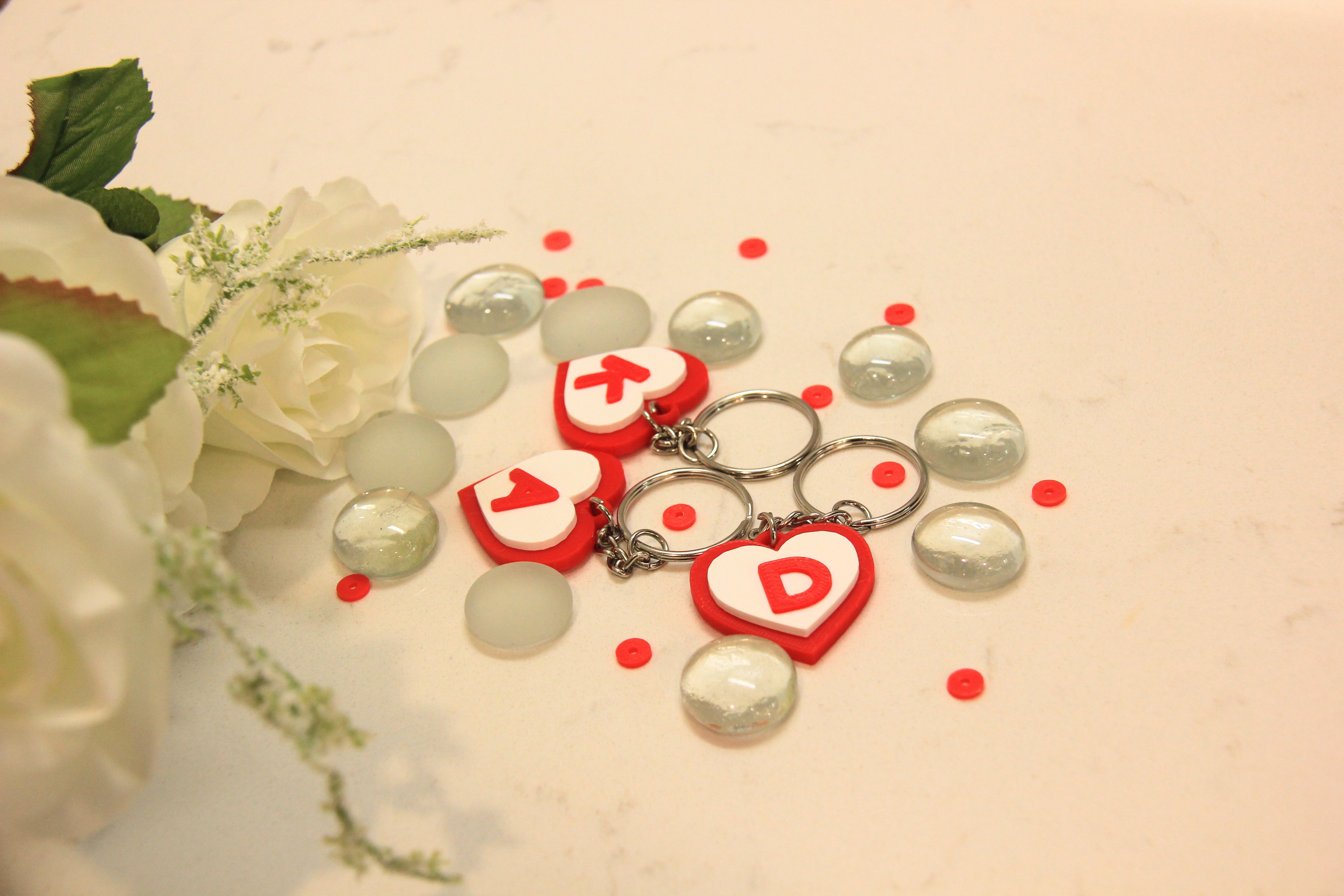 Personalized 3D Printed Heart Keychain with Initial