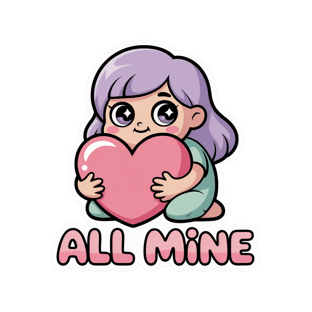 Kawaii Girl with Heart All Mine Vinyl Sticker
