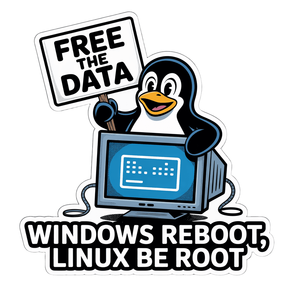 Funny Linux Penguin Free the Data Sticker