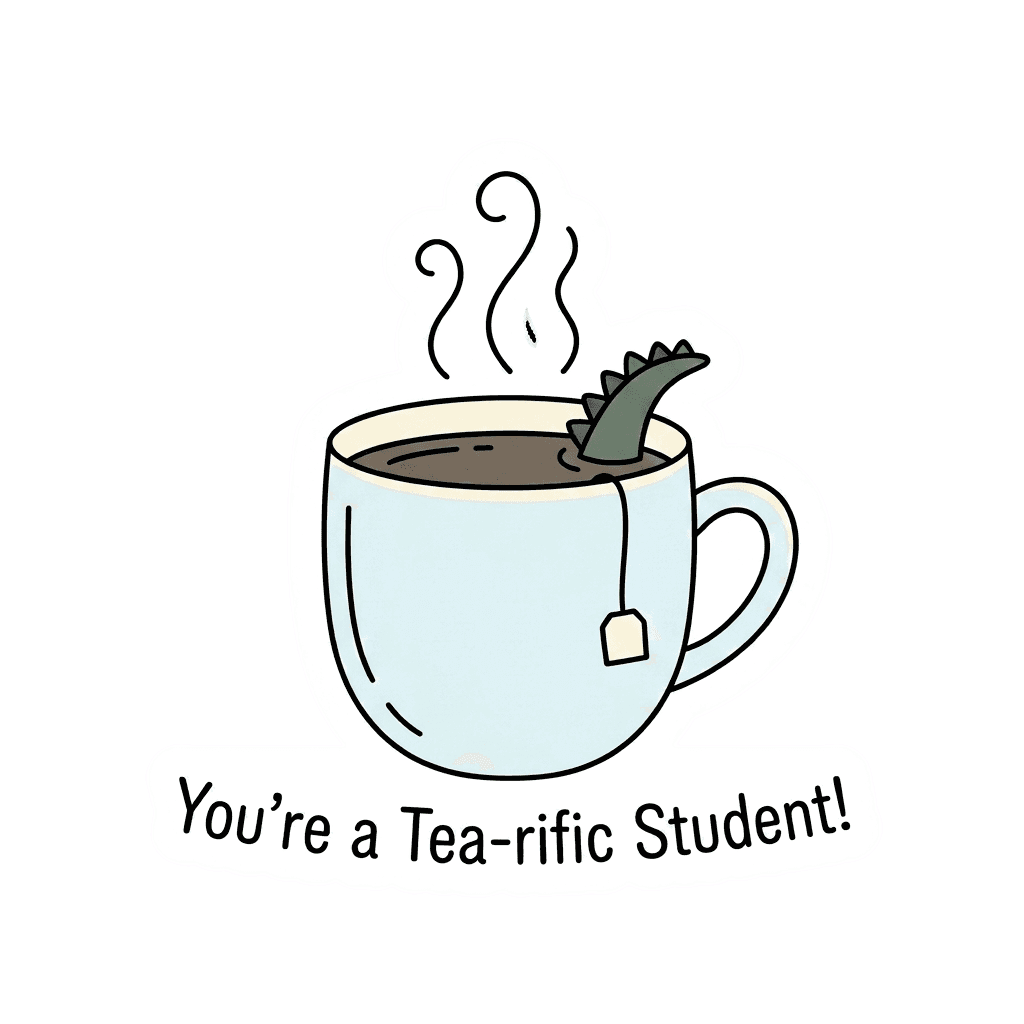 Tea-rific Student Dinosaur Tea Cup Sticker