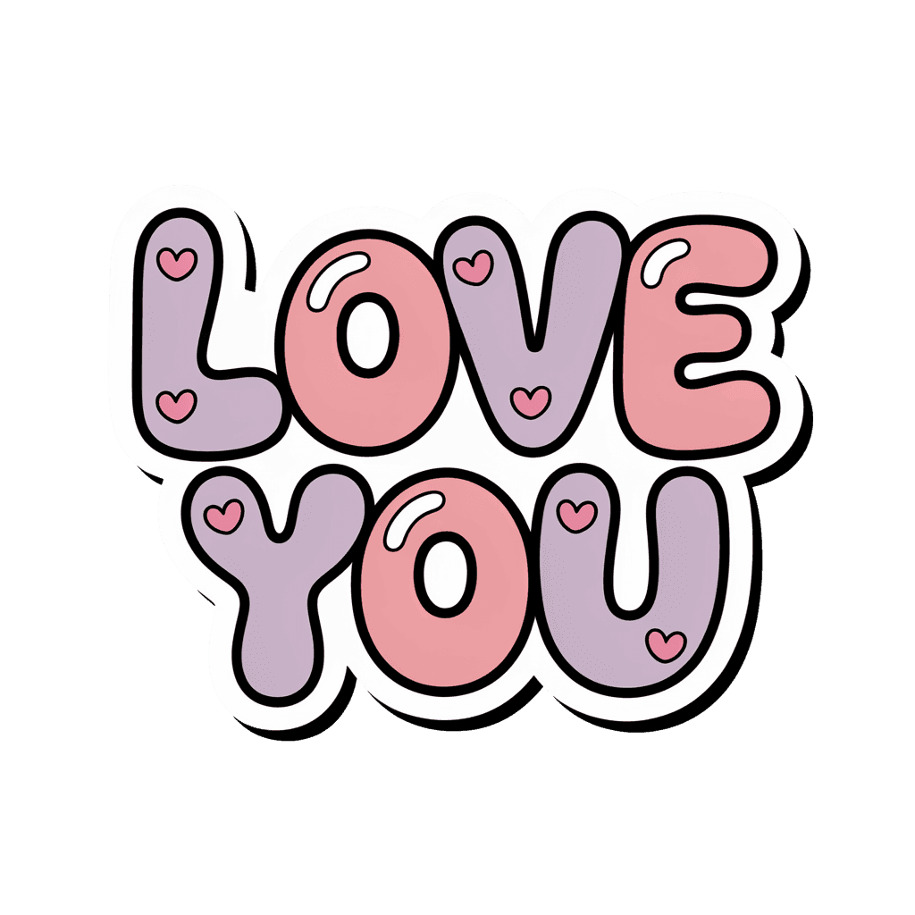 Cute Love You Text with Hearts Vinyl Sticker