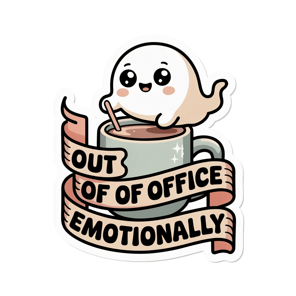 Cute Ghost Coffee Out of Office Emotionally Sticker