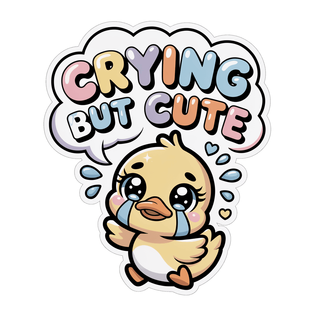 Crying But Cute Kawaii Duck Vinyl Sticker