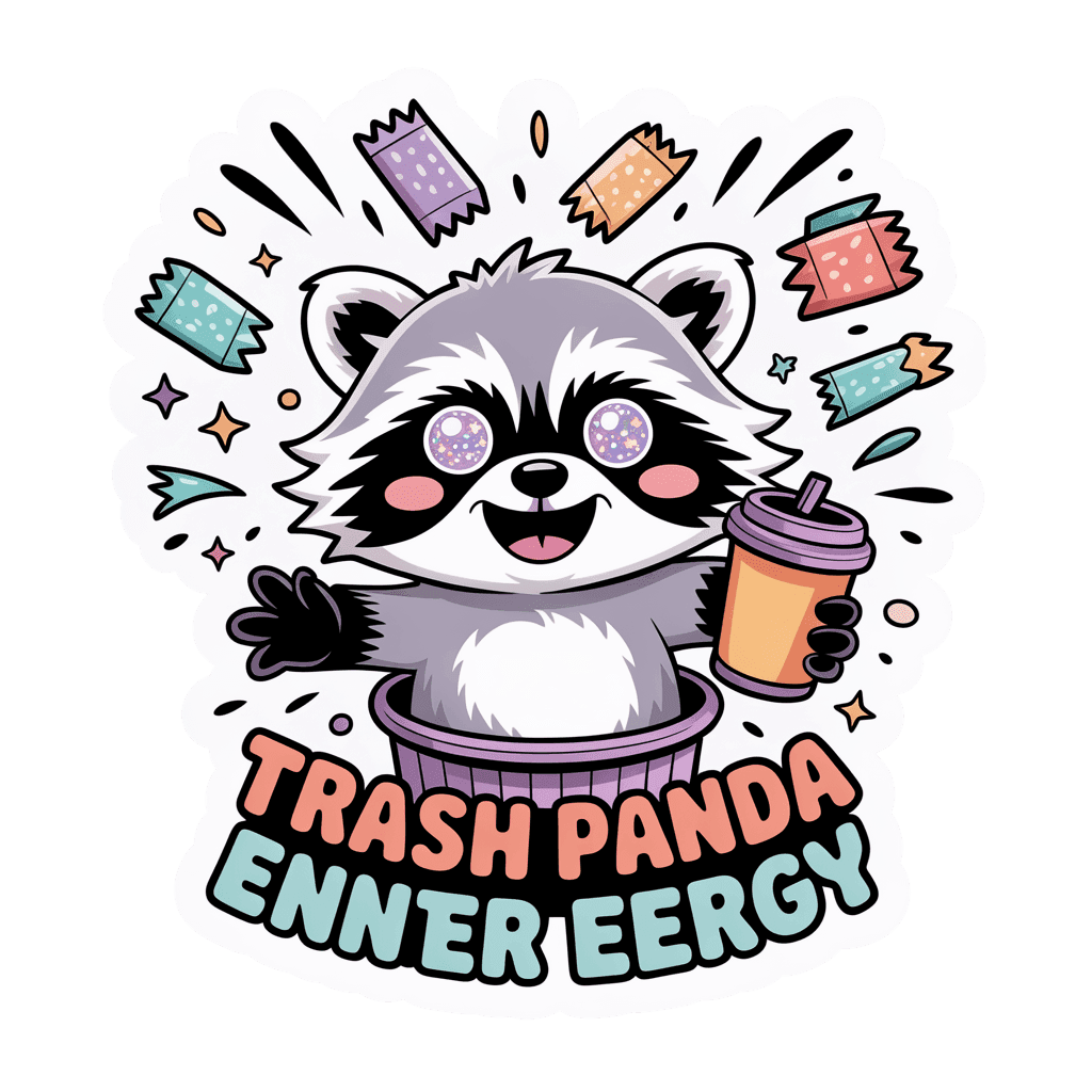 Funny Trash Panda Energy Raccoon Coffee Vinyl Sticker