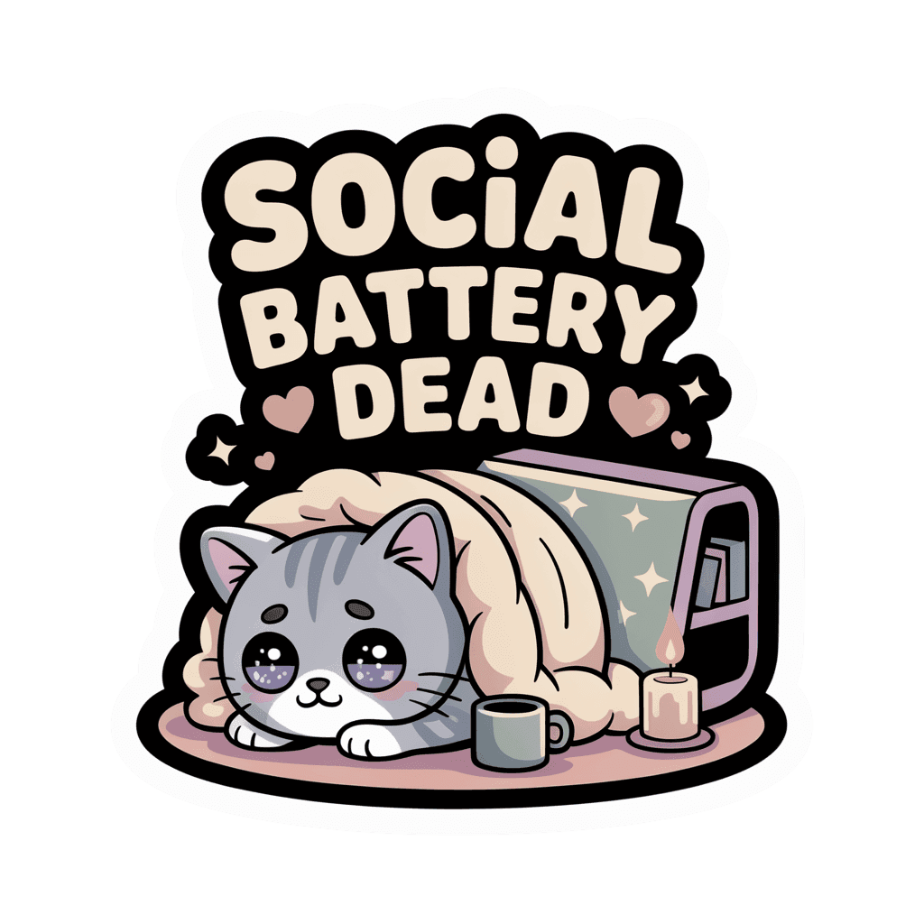 Social Battery Dead Cozy Cat Introvert Sticker