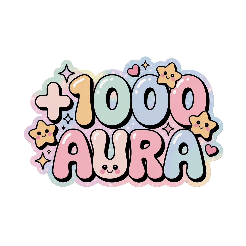 1000 Aura Kawaii Pastel Bubble Letter Sticker