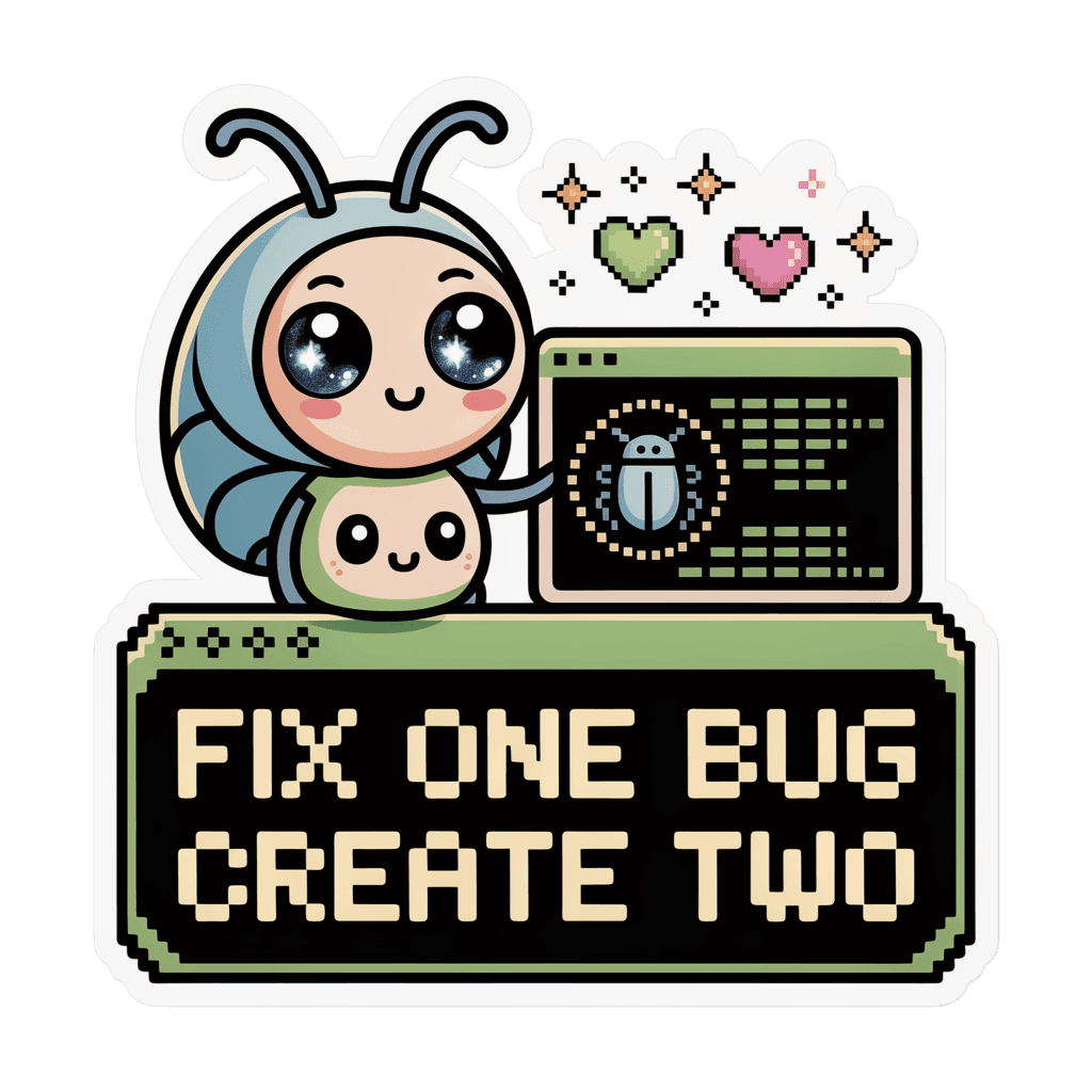 Cute Fix One Bug Create Two Coding Humor Sticker