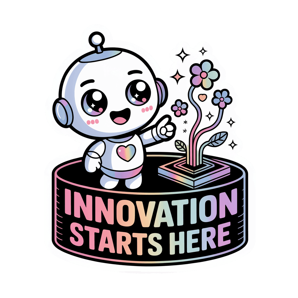 Cute Innovation Starts Here Robot Motivational Sticker