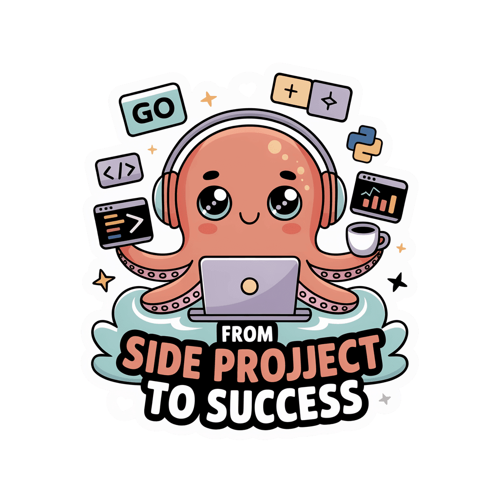 Cute Coding Octopus Vinyl Sticker – From Side Project to Success Kawaii Developer Laptop Decal