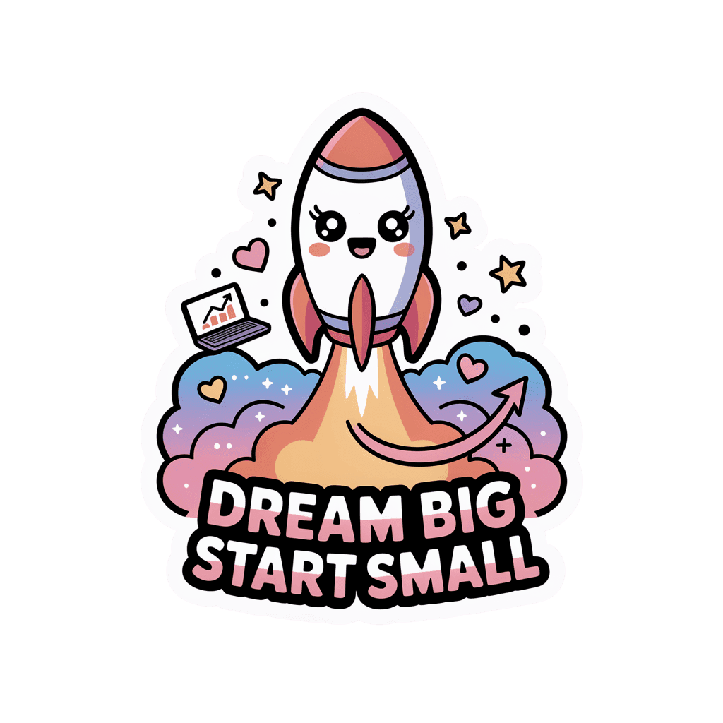 Cute Motivational Rocket Dream Big Start Small Sticker