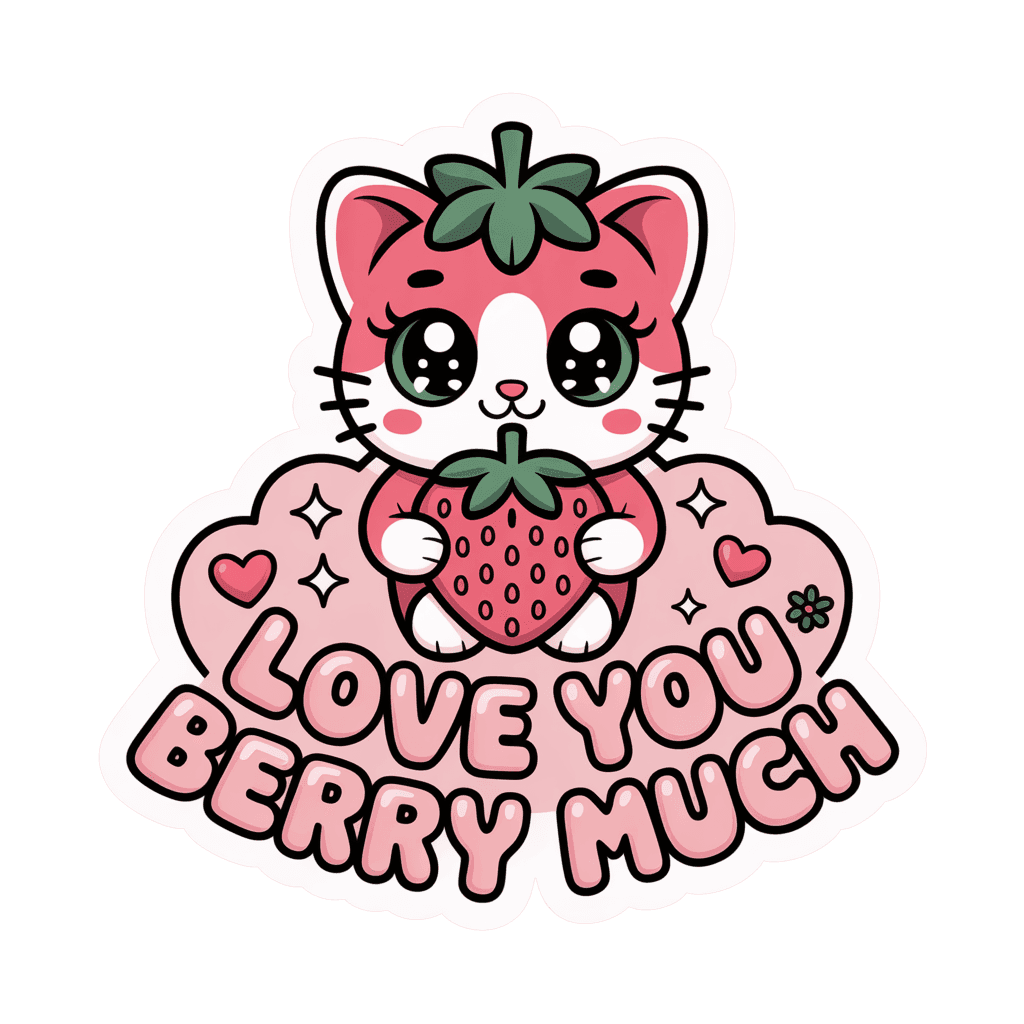 Cute Strawberry Cat Love You Berry Much Sticker