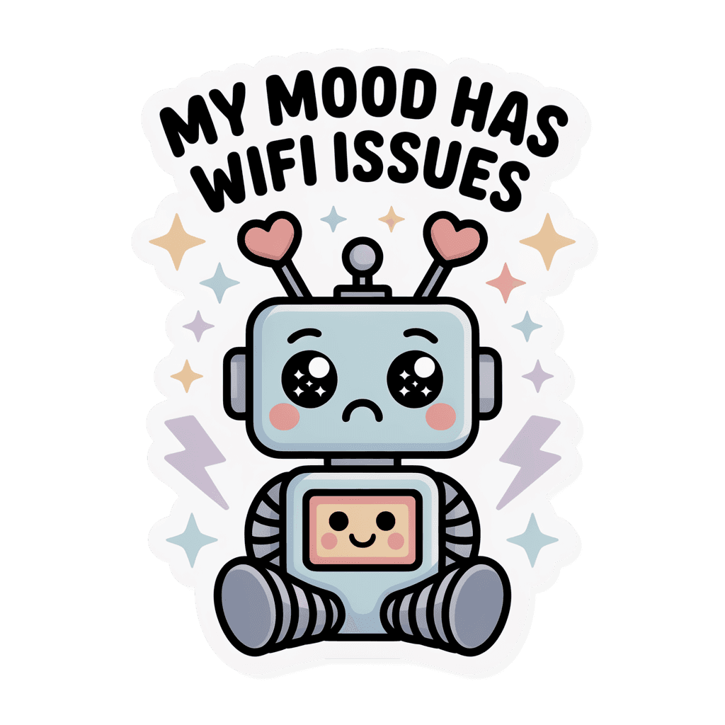 Cute Robot My Mood Has Wifi Issues Sticker