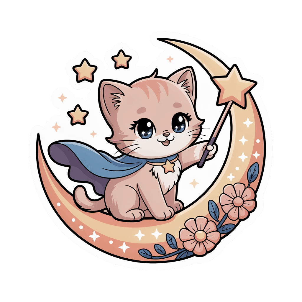 Cute Moon Kitten Mage Vinyl Sticker