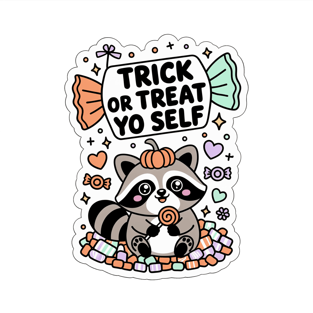 Cute Halloween Raccoon Trick or Treat Yo Self Sticker