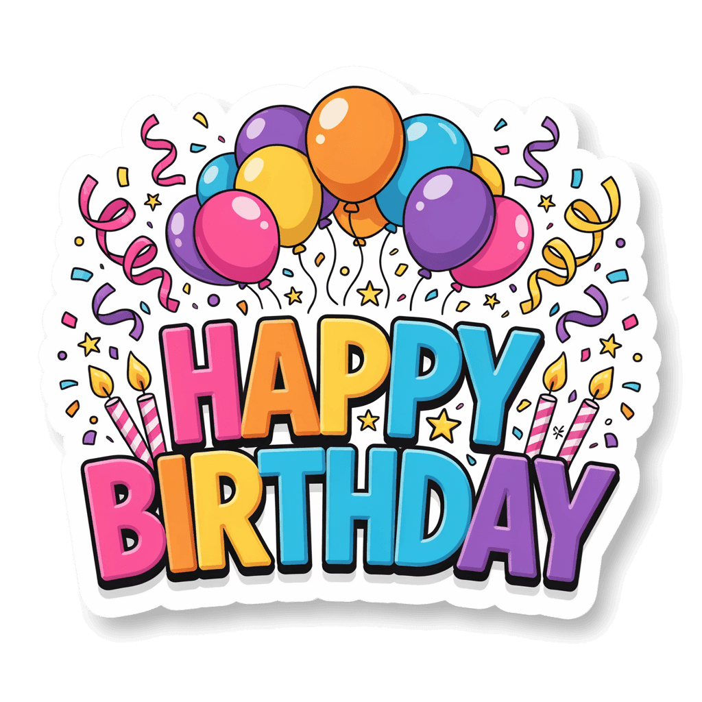 Colorful Happy Birthday Balloons Party Sticker