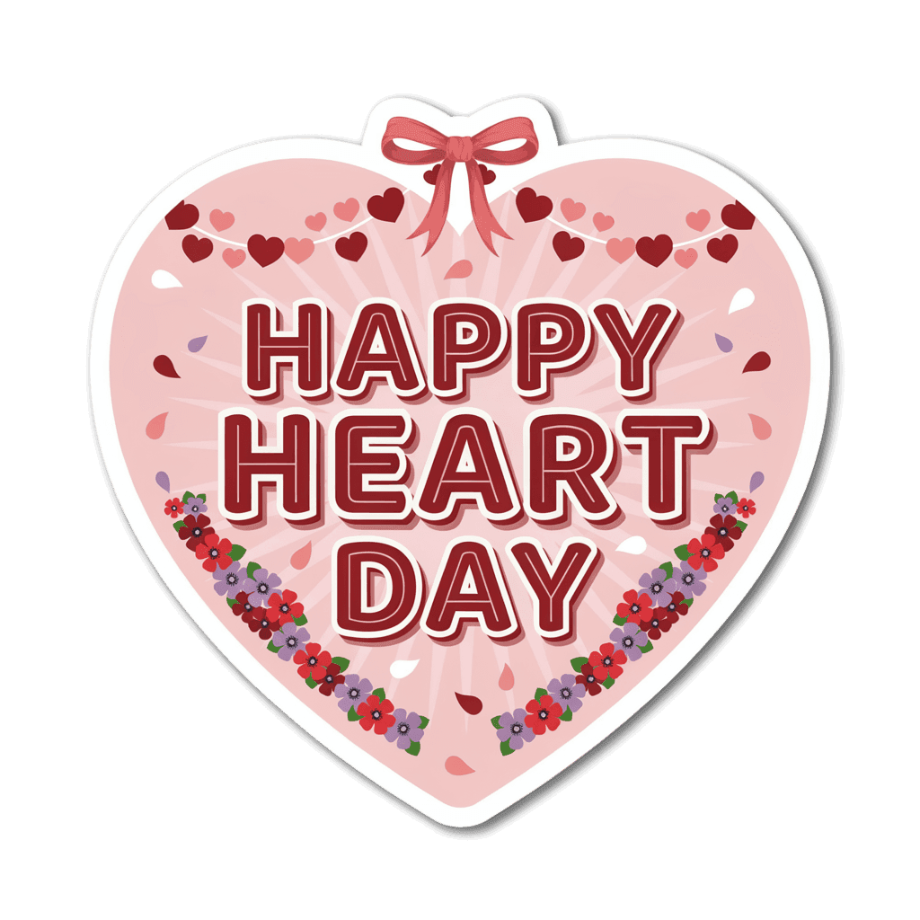 Cute Valentine Heart Sticker - Happy Heart Day Pink Vinyl Decal
