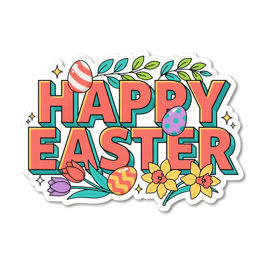 Happy Easter Floral Egg Vinyl Sticker