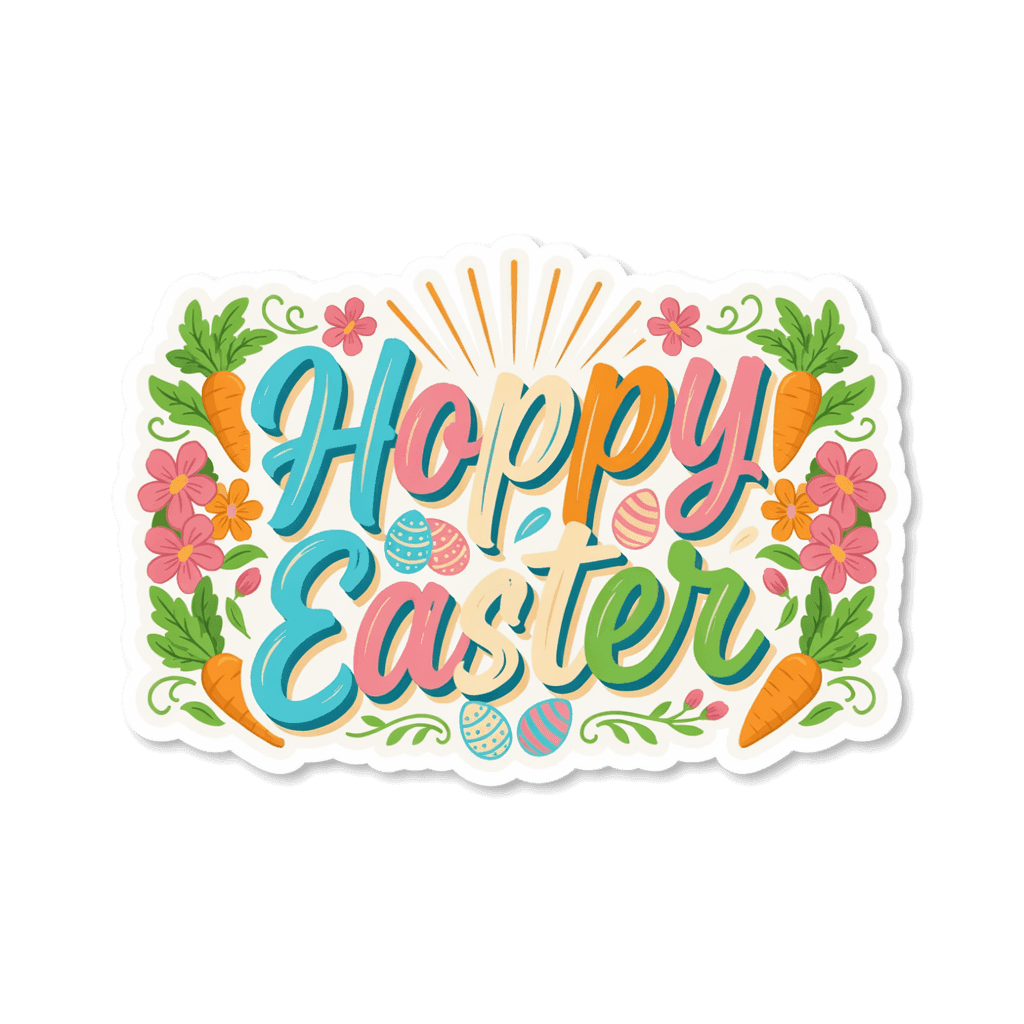 Retro Happy Easter Floral Carrot Sticker