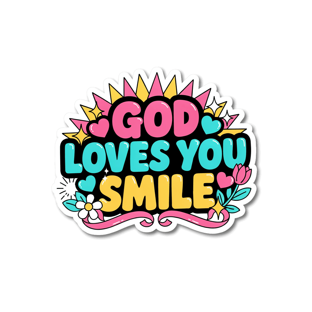 God Loves You Sticker - Cute Retro Christian Vinyl Decal