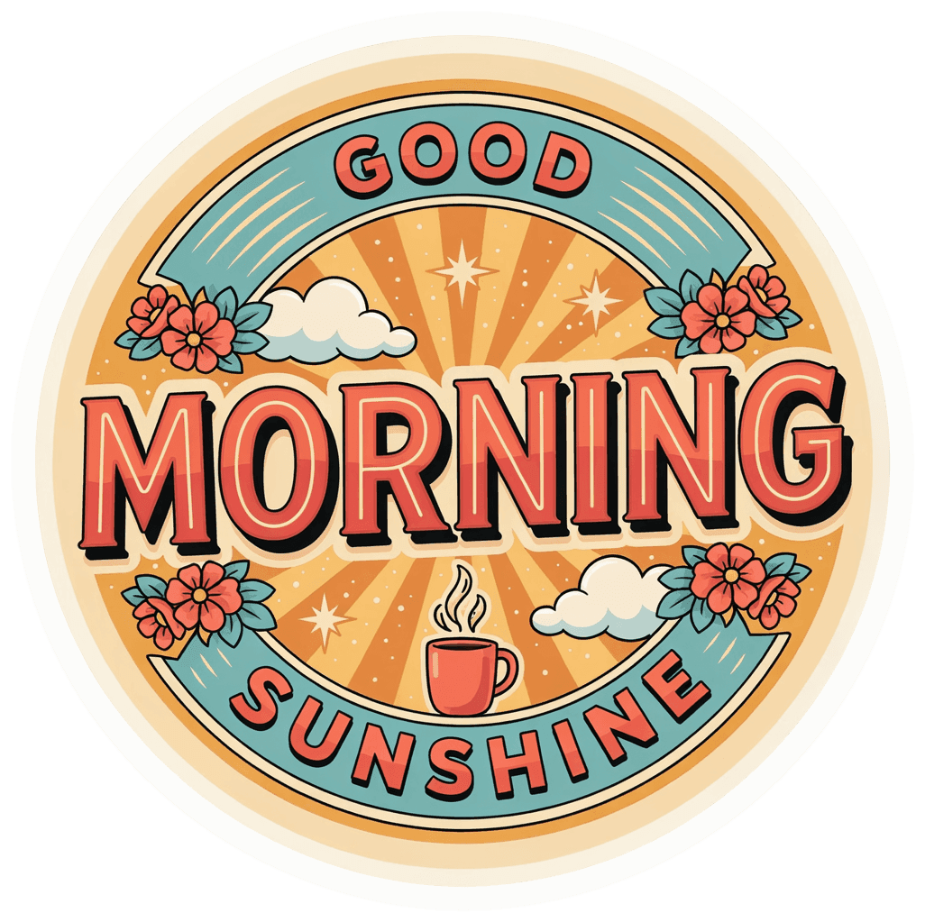 Good Morning Sunshine Waterproof Vinyl Sticker - Retro Badge Design
