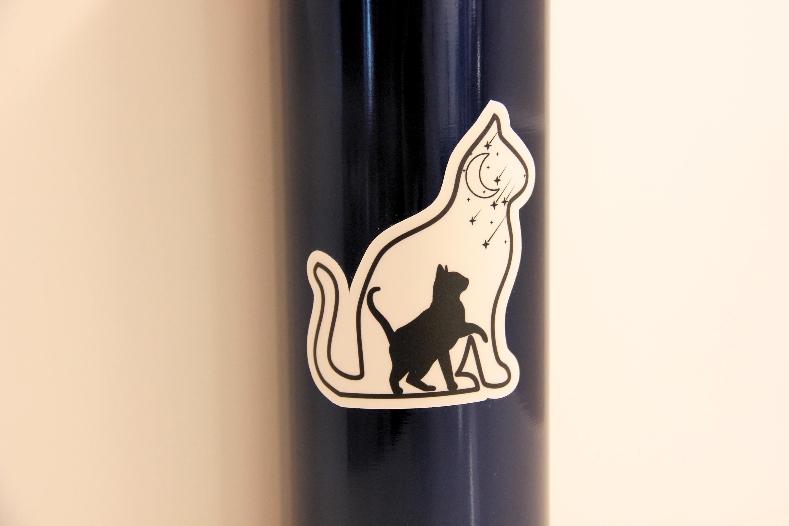 Mystical Cat Sticker with Black Cat, Moon & Stars